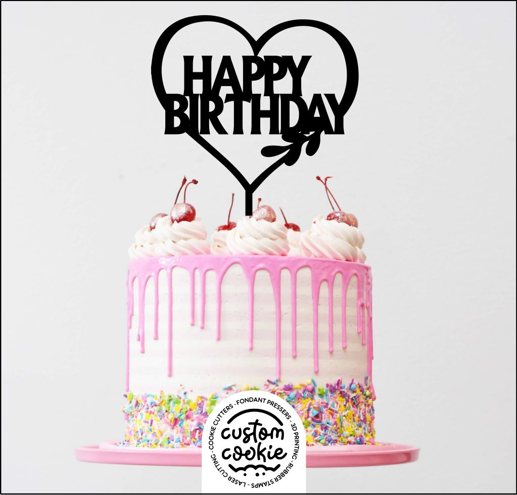 Cake Topper - Happy Birthday Heart