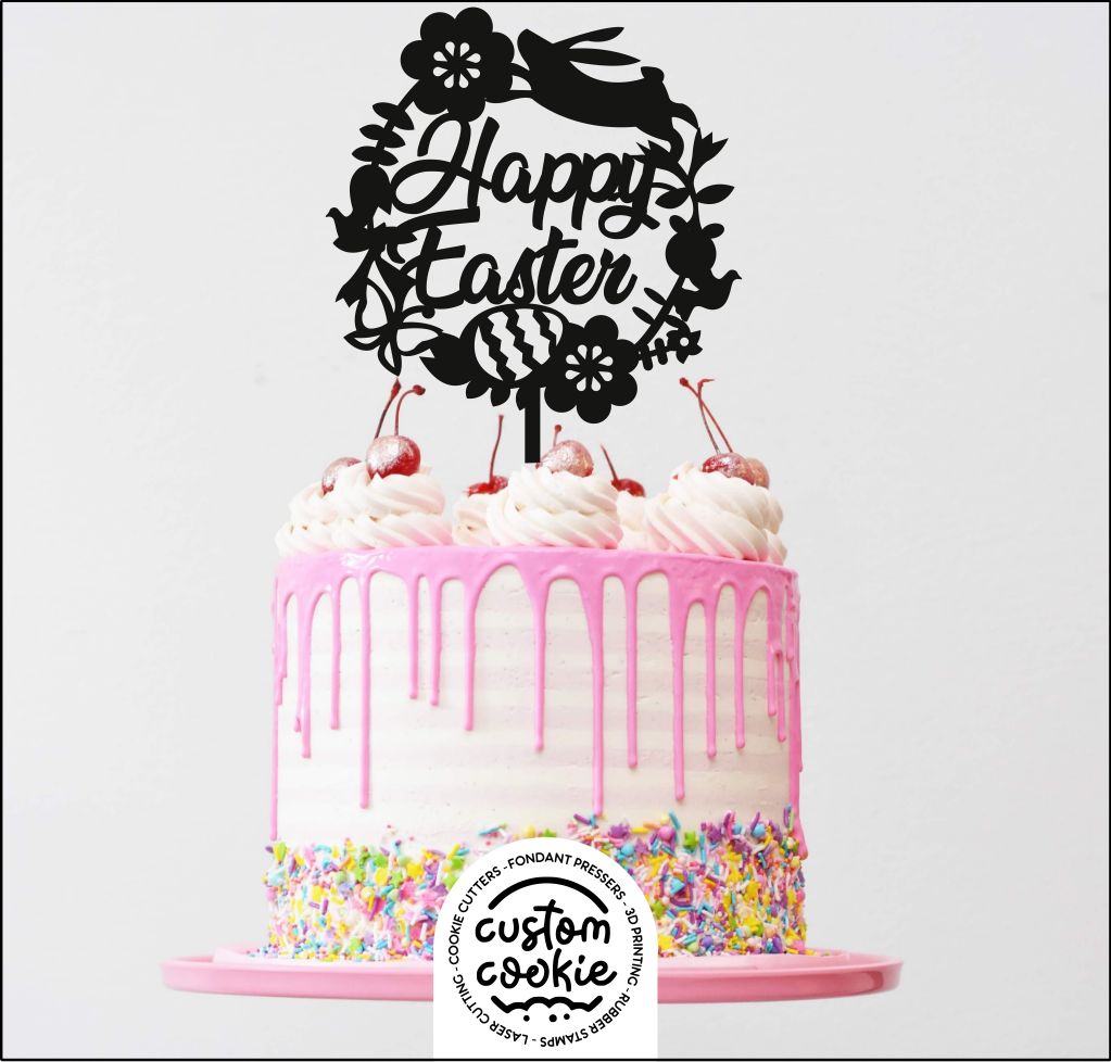 Cake Topper - Happy Easter Wreath