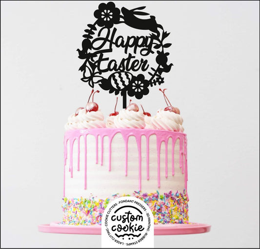 Cake Topper - Happy Easter Wreath