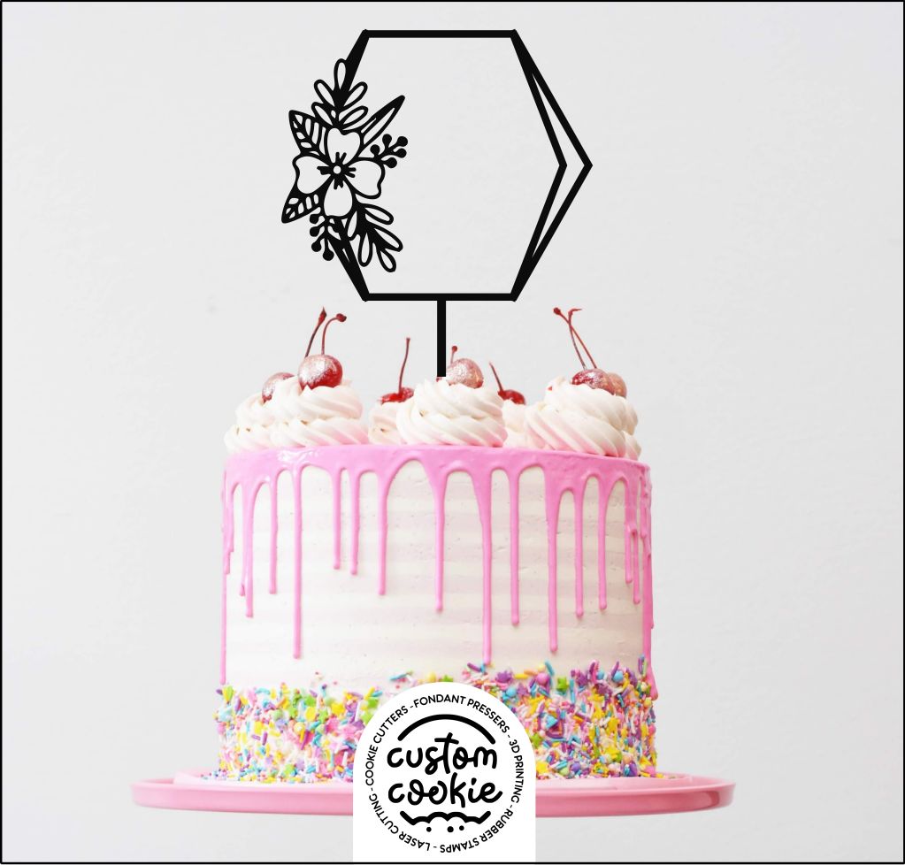 Customisable Cake Topper - Hexagon Wreath 1