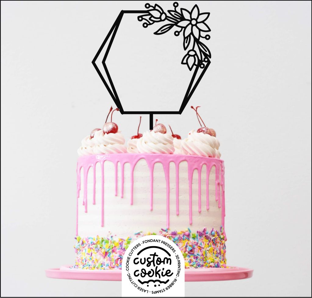 Customisable Cake Topper - Hexagon Wreath 2
